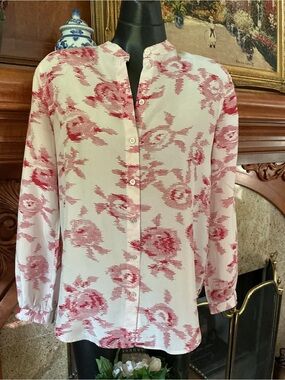 Equipment Red Floral Printed 100% Silk Blouse S